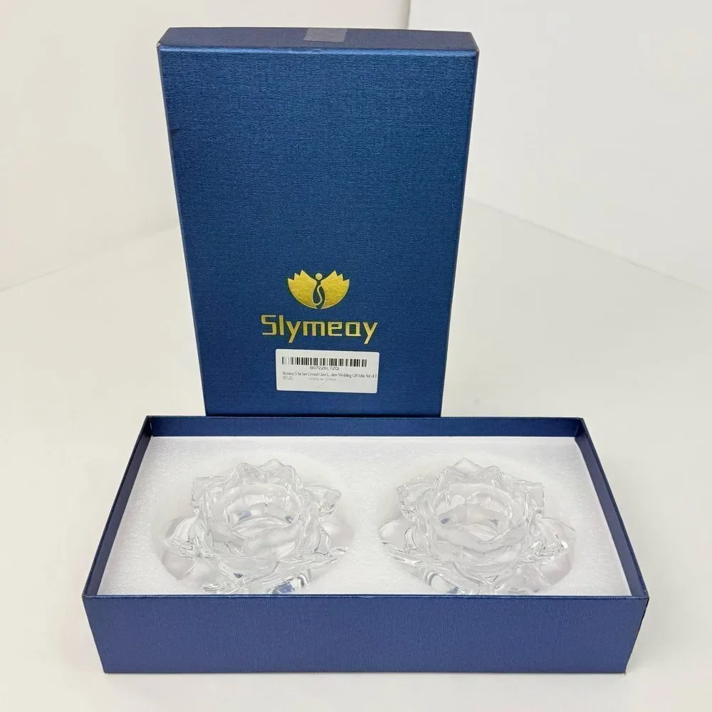 Slymeay Crystal Lotus Flower Candleholders Set of 2 Wedding Gift Anniversary